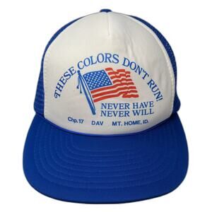 Speedway Trucker Hat Blue White OS Snapback DAV Mt Home ID Patriotic Graphic